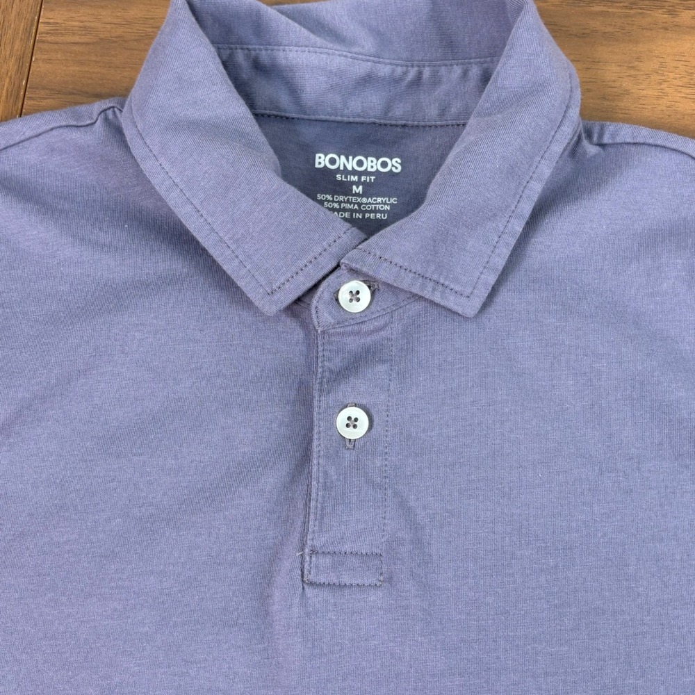 Bonobos Slim Fit Polo Shirt‎ Medium Blue Purple Pima Cotton Drytex Golf Casual